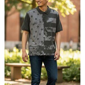 Roebuck & Co Mens M Graphic Polo Shirt Gray Cotton Blend